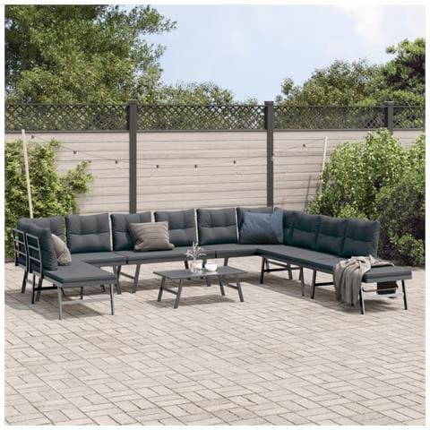 Set Panche Giardino Cuscini 6pz Nere Acciaio Verniciato Polvere - Foto 1