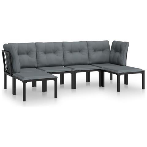 Set Salotto da Giardino 6 pz in Polyrattan Nero e Grigio - Foto 1