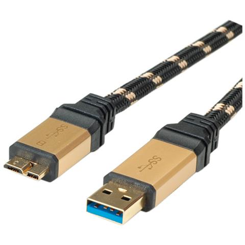 11.02.8879 cavo USB USB 3.2 Gen 1 (3.1 Gen 1) 2 m USB A Micro-USB B Nero, Oro - Foto 1