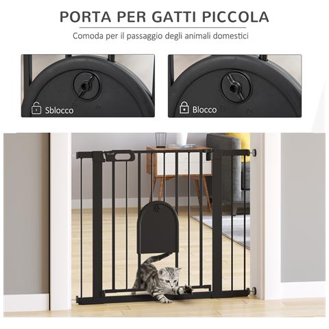 Cancellino per Cani Regolabile con Porta Piccola e Chiusura Automatica, 75-103x76cm, Nero - Foto 2