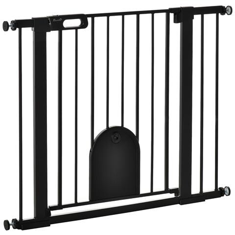 Cancellino per Cani Regolabile con Porta Piccola e Chiusura Automatica, 75-103x76cm, Nero - Foto 1