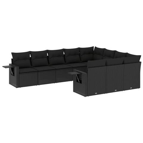 Set Divani Da Giardino 10pz Con Cuscini In Polyrattan Nero - Foto 2