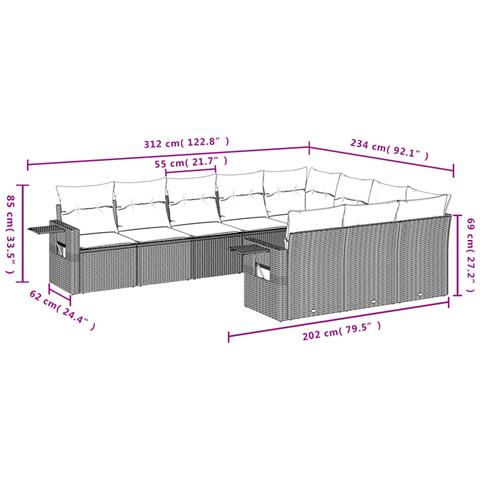 Set Divani Da Giardino 10pz Con Cuscini In Polyrattan Nero - Foto 3