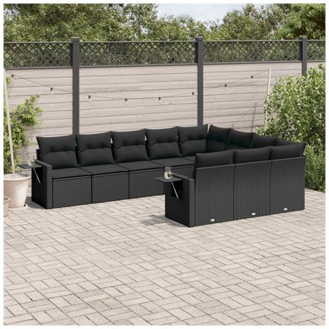 Set Divani Da Giardino 10pz Con Cuscini In Polyrattan Nero - Foto 1