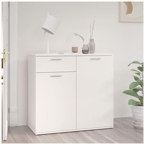 Credenza Bianco Lucido 80x36x75 Cm In Legno Multistrato - Foto 8