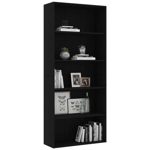 Lusso Casadino - Libreria A 5 Ripiani Nera 80x30x189 Cm In Legno Multistrato - Foto 2