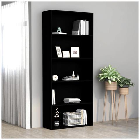 Lusso Casadino - Libreria A 5 Ripiani Nera 80x30x189 Cm In Legno Multistrato - Foto 6