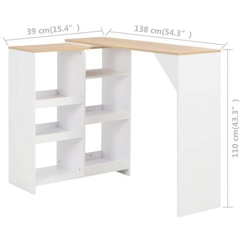 Tavolo Da Bar Con Scaffale Mobile Bianco 138x39x110 Cm - Foto 6