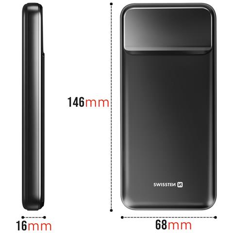 Batteria Esterna 10000mah Con Usb-c E 2 Usb Schermo Led Compatta, Nero - Foto 5