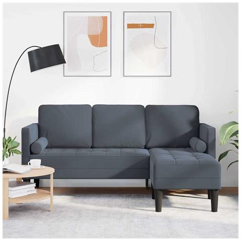Sofa a 3 posti con chaise longue L grigio scuro in velluto 160 cm - Foto 2