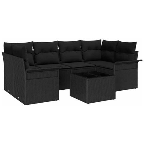 Set Divano Giardino 7 Pezzi con Cuscini Nero Polyrattan - Foto 1