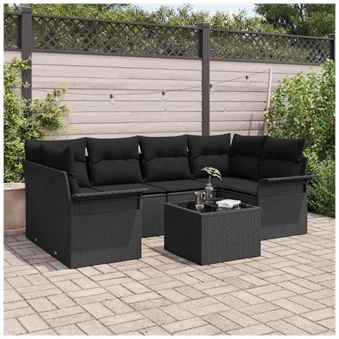 Set Divano Giardino 7 Pezzi con Cuscini Nero Polyrattan - Foto 2
