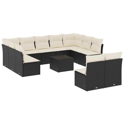 Set Divani da Giardino 12 pz con Cuscini Nero in Polyrattan - Foto 1