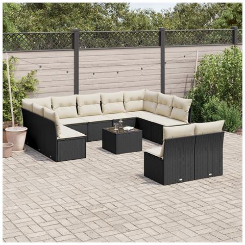 Set Divani da Giardino 12 pz con Cuscini Nero in Polyrattan - Foto 2