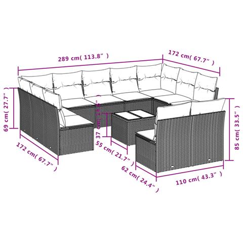 Set Divani da Giardino 12 pz con Cuscini Nero in Polyrattan - Foto 3