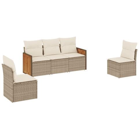 Set Divano da Giardino 5 pz con Cuscini Beige in Polyrattan - Foto 1