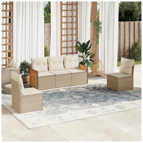 Set Divano da Giardino 5 pz con Cuscini Beige in Polyrattan - Foto 2