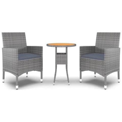 Set da Pranzo per Giardino 3 pz in Polyrattan Grigio - Foto 1