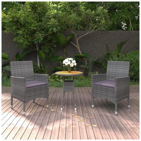 Set da Pranzo per Giardino 3 pz in Polyrattan Grigio - Foto 2