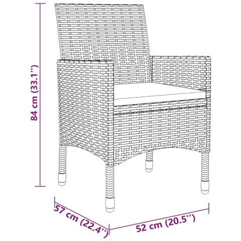 Set da Pranzo per Giardino 3 pz in Polyrattan Grigio - Foto 8