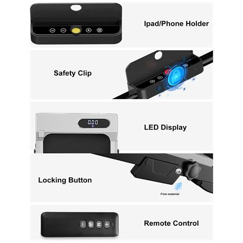 Tapis Roulant Elettrico Pieghevole 1-8 Km/h Con Display A Led, Supporto Per Tablet Portante 145kg Silver - Foto 2