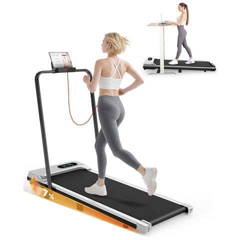 Tapis Roulant Elettrico Pieghevole 1-8 Km/h Con Display A Led, Supporto Per Tablet Portante 145kg Silver - Foto 1
