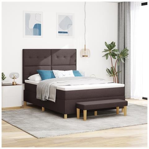 Letto con rete a doghe, Materasso e Panchina Marrone Scuro 140x200 cm Tessuto - Foto 2