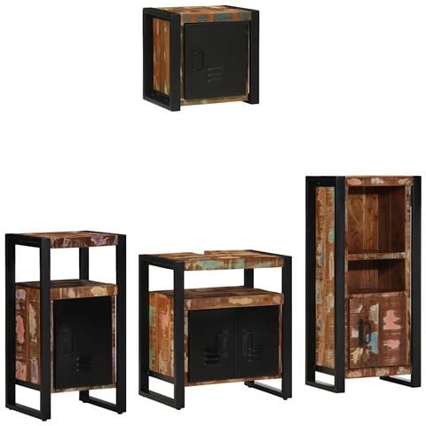 Set di mobili per il bagno 4 pcs Legno massello riciclato - Foto 1