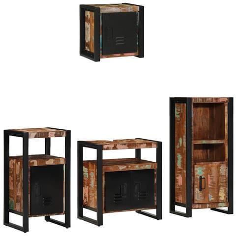 Set di mobili per il bagno 4 pcs Legno massello riciclato - Foto 2