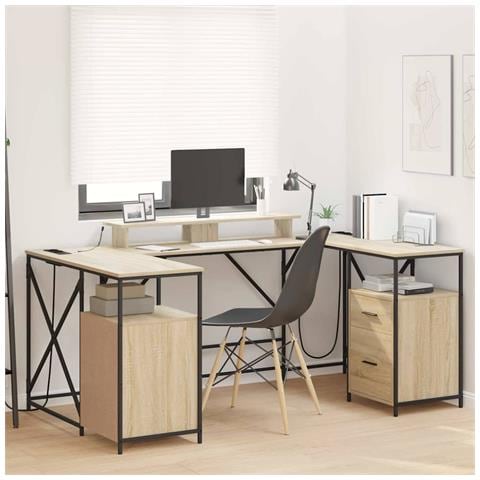 Scrivania rovere sonoma 182 x 101 x 87.5 cm Legno multistrato - Foto 2