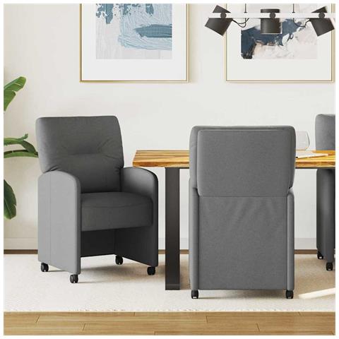 Sedie da Pranzo con Ruote 2 pcs Grigio scuro 57 x 67 x 95 cm - Foto 2