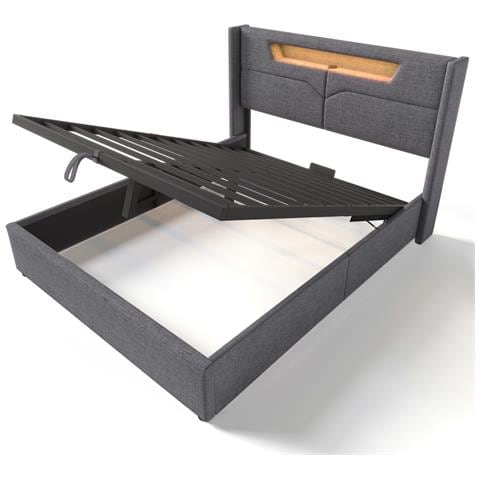 Letto Matrimoniale In Lino Grigio Con Design A V E Luce Led - Foto 3