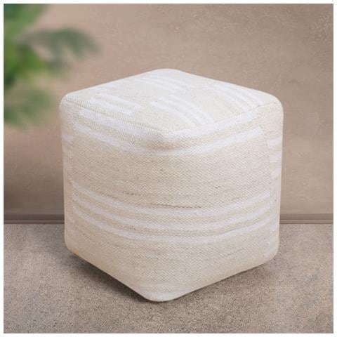 Miranda - Pouf In Lana Avorio Con Decoro 40 X 40 - Foto 1