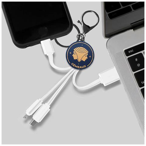 Cavo Usb 3 In 1 Micro-usb / Usb-c / Lightning Design Portachiavi Astrologia Gemelli, Bianco - Foto 2