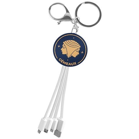 Cavo Usb 3 In 1 Micro-usb / Usb-c / Lightning Design Portachiavi Astrologia Gemelli, Bianco - Foto 1