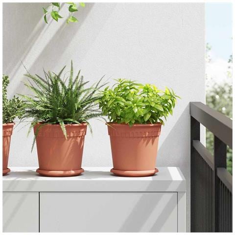 Vaso Rotondo per Fiori 24 pcs Rosso Mattone Ø 19 x 16 cm - Foto 2