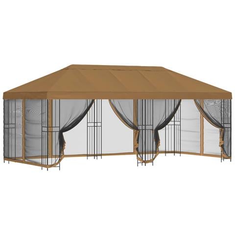 Gazebo con pareti laterali 6 x 3 m Beige Poliestere e Acciaio - Foto 1