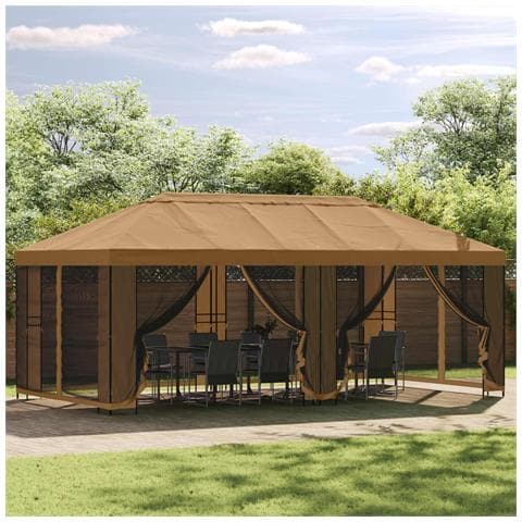 Gazebo con pareti laterali 6 x 3 m Beige Poliestere e Acciaio - Foto 2