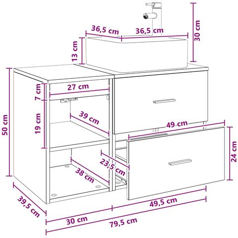 Set di mobili per il bagno 2 pcs Legno antico - Foto 9