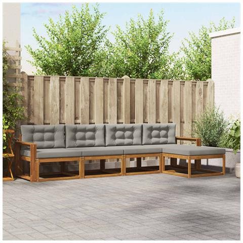 Set di divani da esterno 5 pcs Grigio Naturale e Chiaro - Foto 2