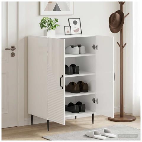 Mobile per scarpe HAARLEM 59,5 x 39,5 x 89,5 cm Bianco Lucido - Foto 2