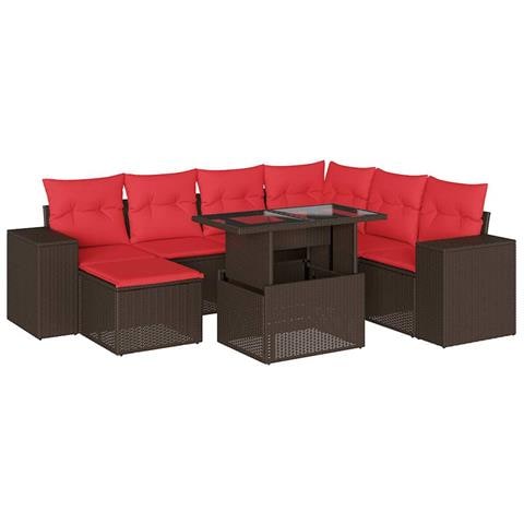 Set Divani da Giardino 8 pz con Cuscini Marrone in Polyrattan - Foto 1