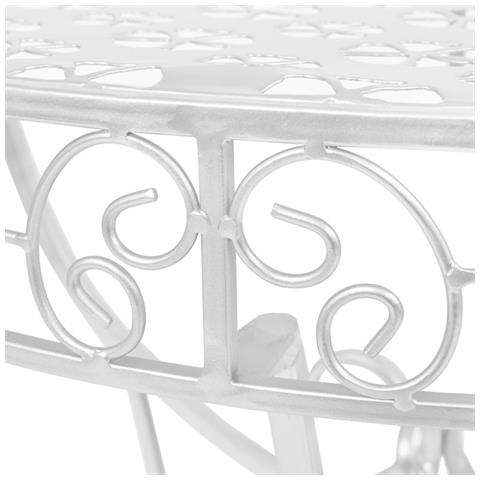 Tavolino Vintage In Metallo Semicircolare 72x36x74 Cm Argento - Foto 7