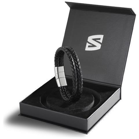 Bracciale in Pelle per Uomo ""Double"" 17cm Argento - Foto 2