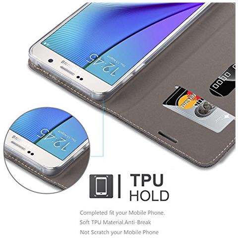 Custodia Compatibile Con Samsung Galaxy Note 5 In Grigio Nero - Coperchio Protettiva Con Chiusura Magnetica, Funzione Stand E Tasca Per Le Carte - Foto 2