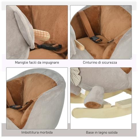 Dondolo A Forma Di Orso Per Bambini 18-36 Mesi - Grigio - Foto 2