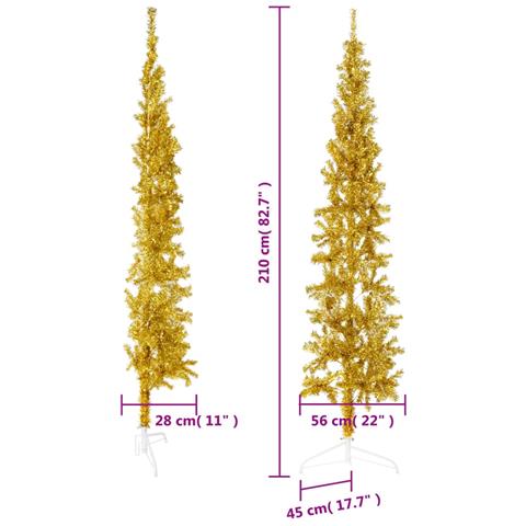 Albero Natale Artificiale Sottile A Metà Con Supporto Oro 210cm - Foto 2