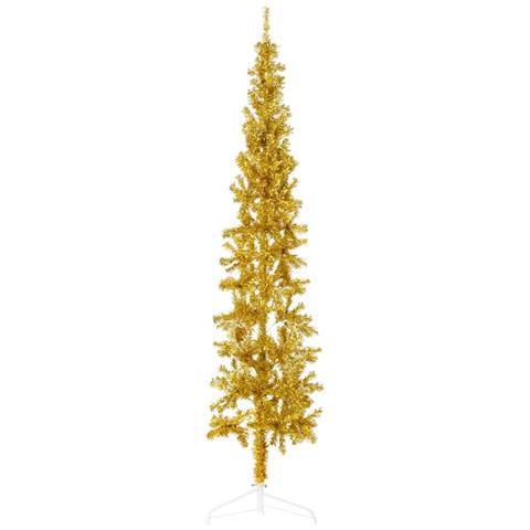 Albero Natale Artificiale Sottile A Metà Con Supporto Oro 210cm - Foto 1