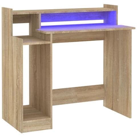 Scrivania con Luci LED Rovere Sonoma 97x45x90 cm in Multistrato - Foto 1