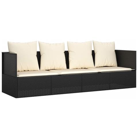 Lettino Prendisole da Esterno con Cuscini Nero in Polyrattan - Foto 1